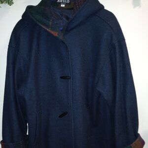 Vtg 90's JOFELD navy blue wool toggle parka jacket sz L